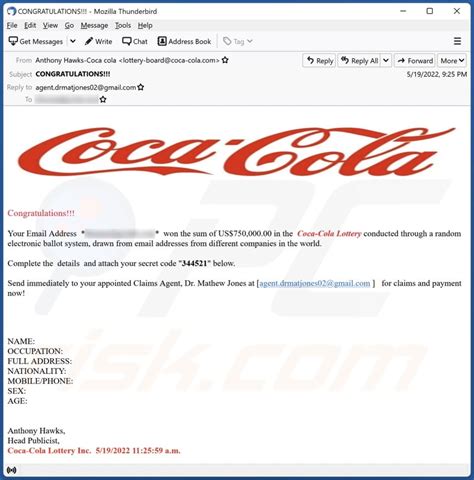 coca-cola lottery email|SCAM ALERT: The 'Coca.
